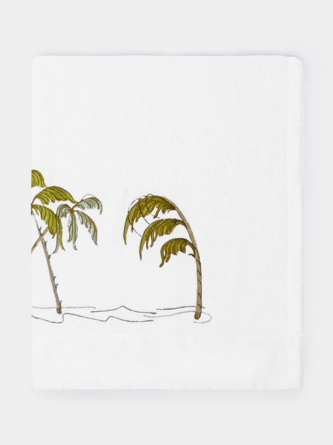 Loretta Caponi - Palm Tree Hand-Embroidered Cotton Bath Towel -  - ABASK - 