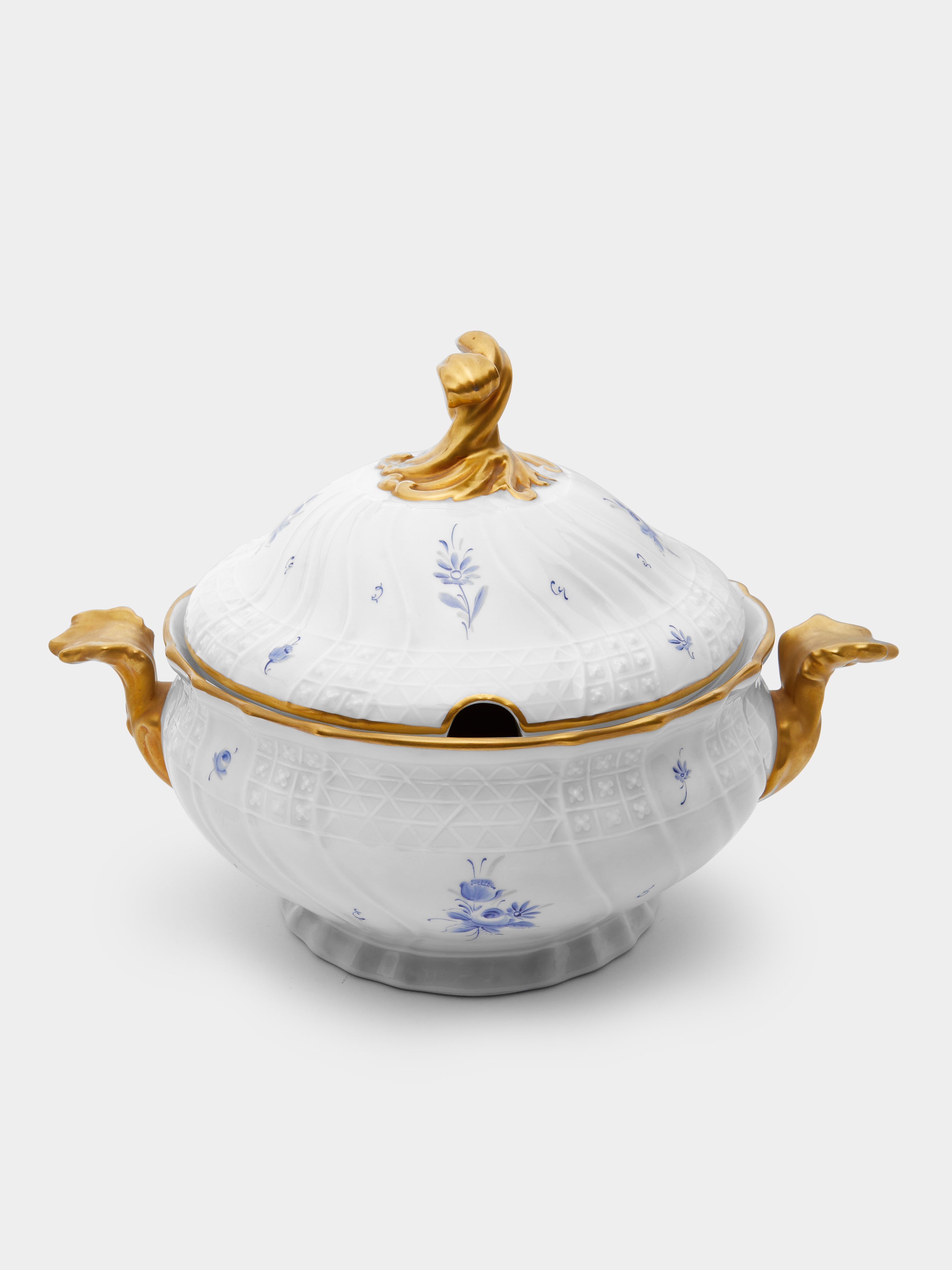 Blue 1960s Lorenz Hutschenreuther Hand-Painted Porcelain Soup Lidded Serving Dish by Antique and Vintage