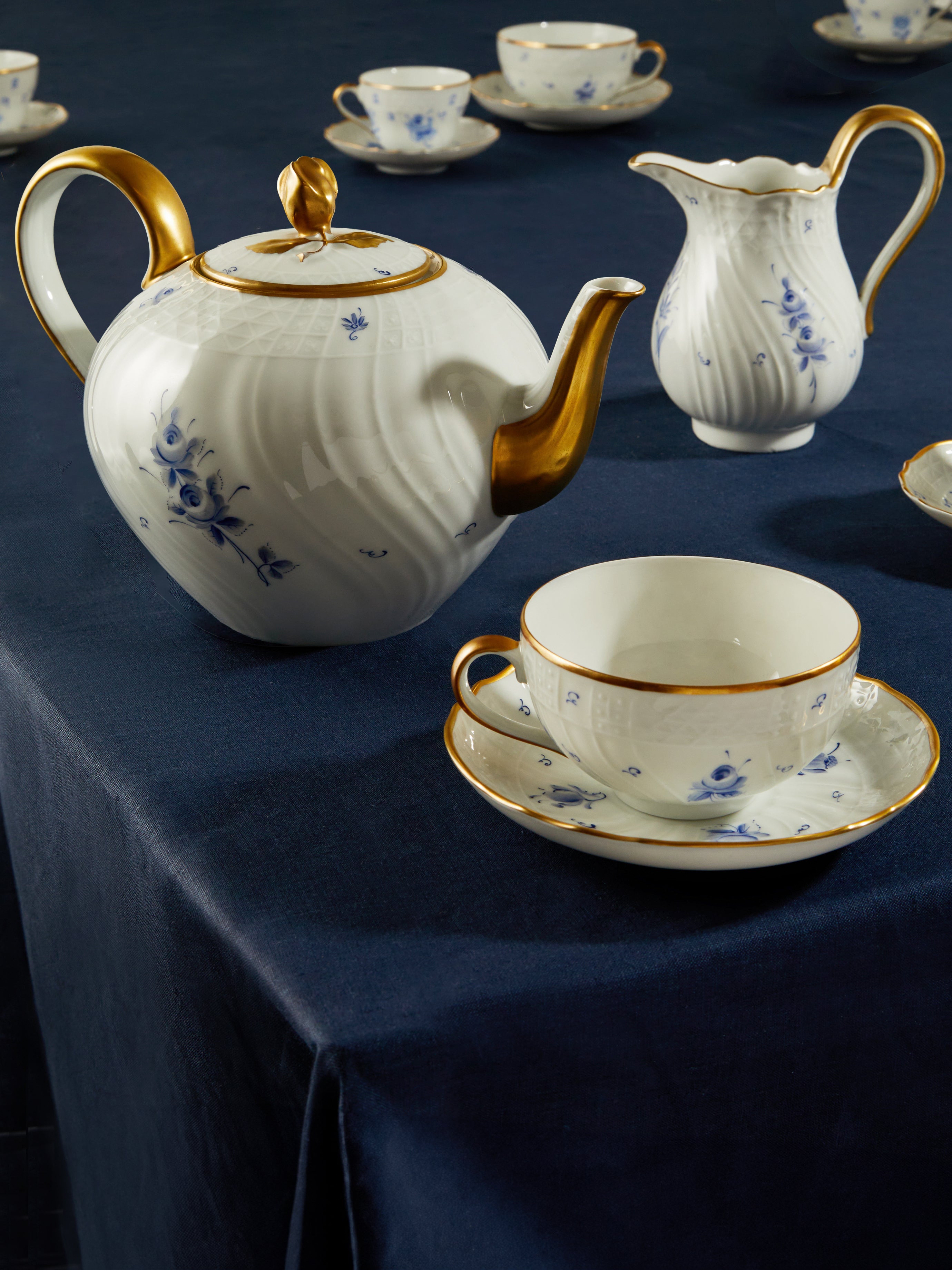 Blue 1960s Lorenz Hutschenreuther Hand-Painted Porcelain Tea & Coffee Set (Set of 26) by Antique and Vintage