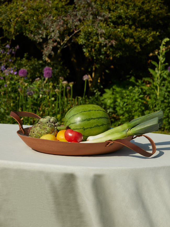 Silvia K Ceramics - Hand-Glazed Terracotta Large Serving Bowl with Leather Handle -  - ABASK