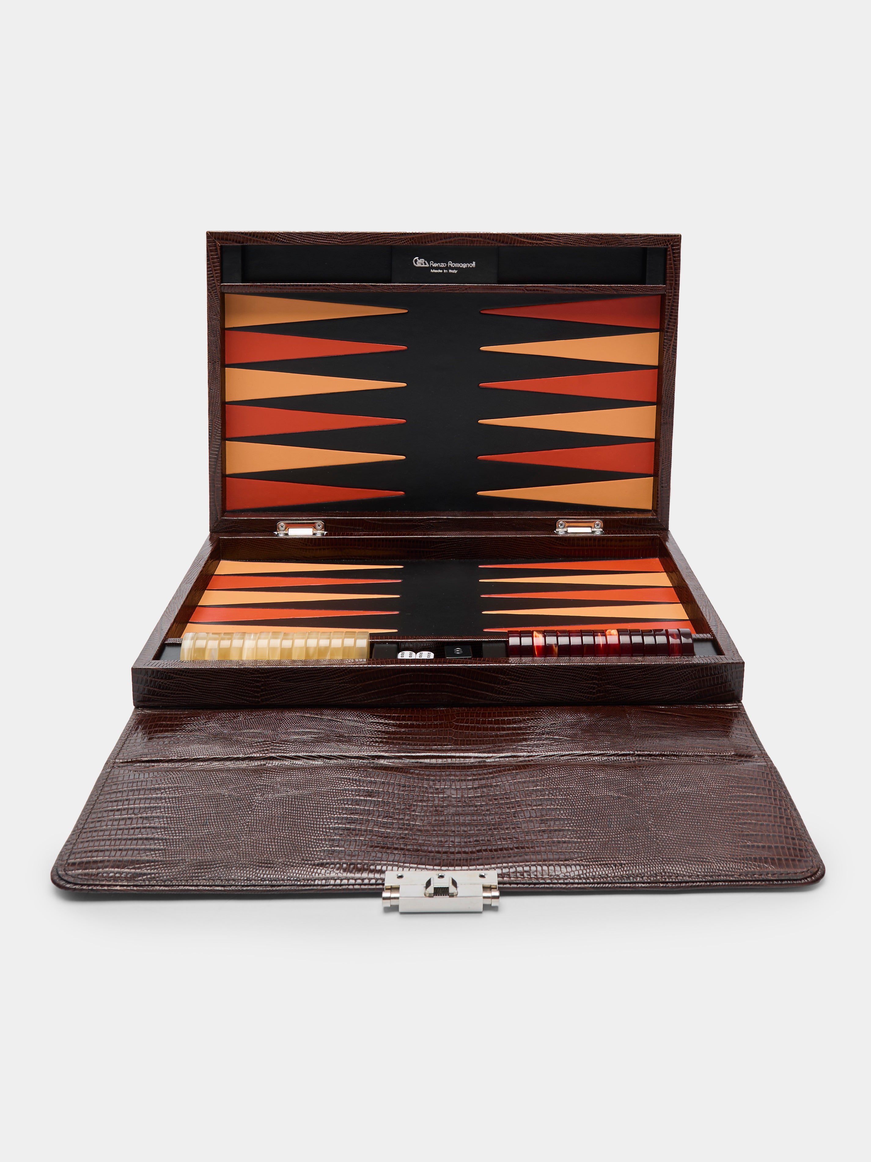 Backgammon en Cuir Véritable Effet Crocodile - 48 x 30 cm Backgammon en Cuir Véritable Effet Crocodile - 48 x 30 cm