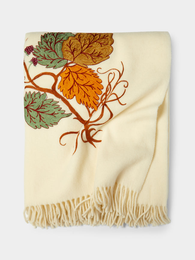 Loretta Caponi - Autumn Hand-Embroidered Wool Blanket -  - ABASK - 