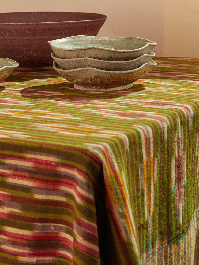 Gregory Parkinson - Turmeric Moss Block-Printed Cotton Tablecloth - Multiple - ABASK