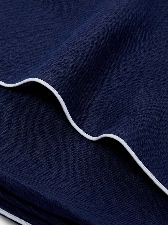 Madre Linen - Hand-Dyed Linen Contrast-Edge Tablecloth - Blue - ABASK