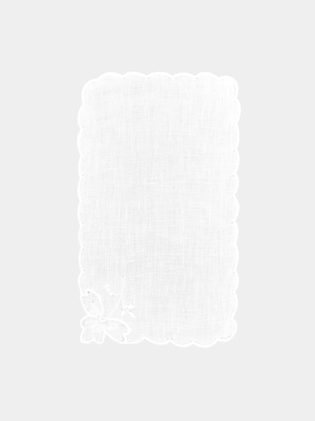 Taf Firenze - Smerlo Foglie Hand-Embroidered Linen Cocktail Napkins (Set of 6) - White - ABASK - 