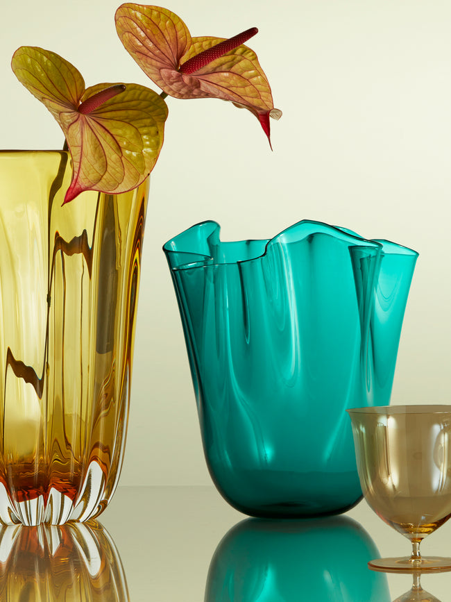 Venini - Fazzoletto Hand-Blown Murano Glass Large Vase - Green - ABASK