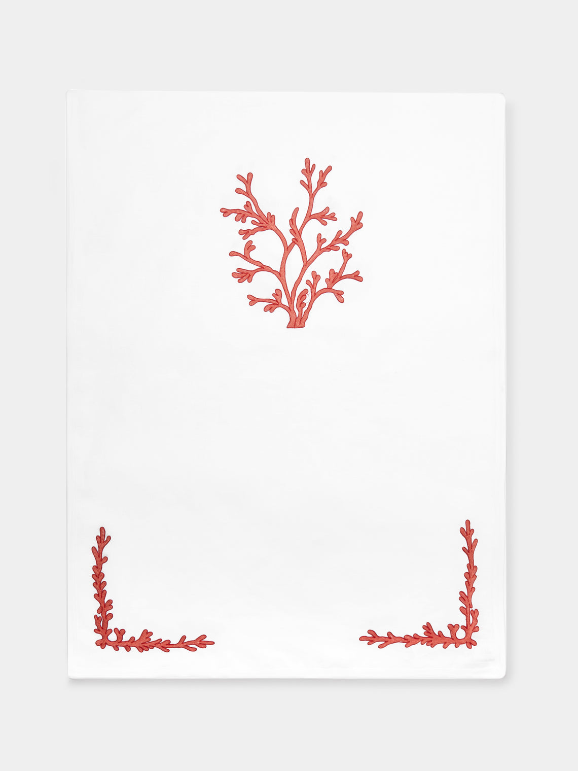 Loretta Caponi - Coral Hand-Embroidered Linen Table Runner - White - ABASK - 