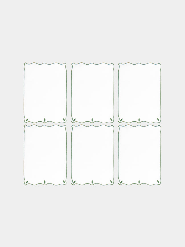 Los Encajeros - Olimpia Embroidered Linen Cocktail Napkins (Set of 6) - Green - ABASK