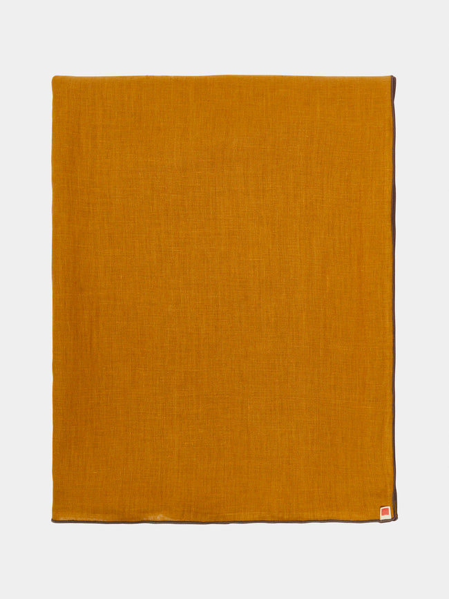 Madre Linen - Hand-Dyed Linen Contrast-Edge Tablecloth - Yellow - ABASK - 