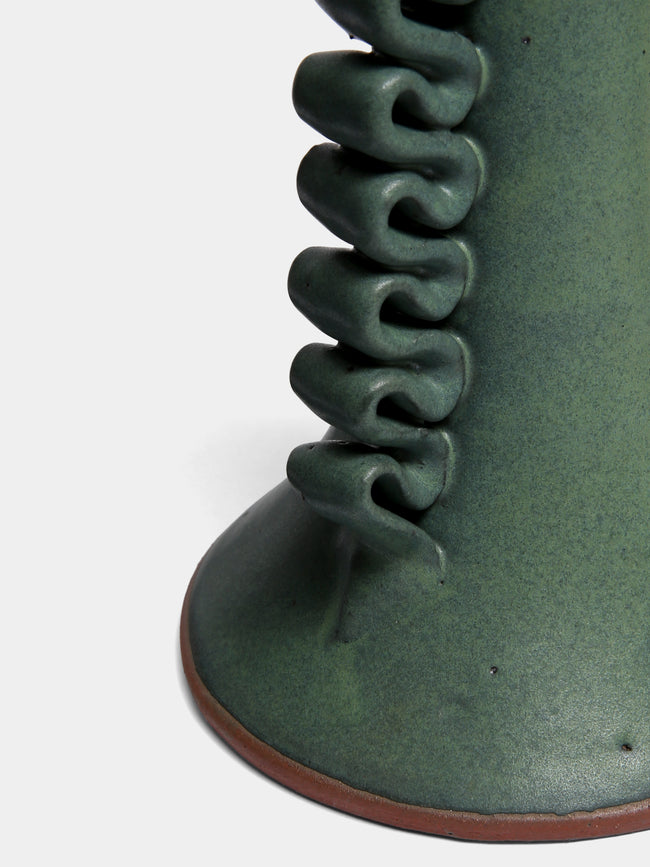 Perla Valtierra - Ribete Hand-Glazed Ceramic Large Candle Holder - Green - ABASK