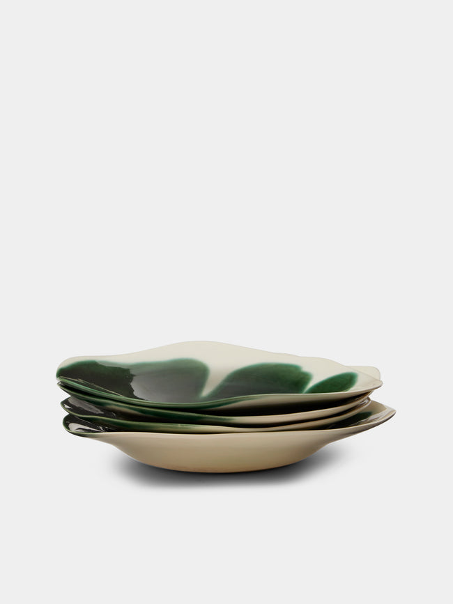 Pottery & Poetry - Hand-Glazed Porcelain Pasta Plates (Set of 4) - Green - ABASK