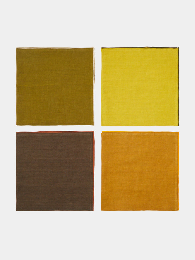 Madre Linen - Hand-Dyed Linen Contrast-Edge Napkins (Set of 4) - Yellow - ABASK - 