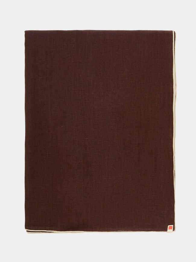 Madre Linen - Hand-Dyed Linen Contrast-Edge Tablecloth - Brown - ABASK - 