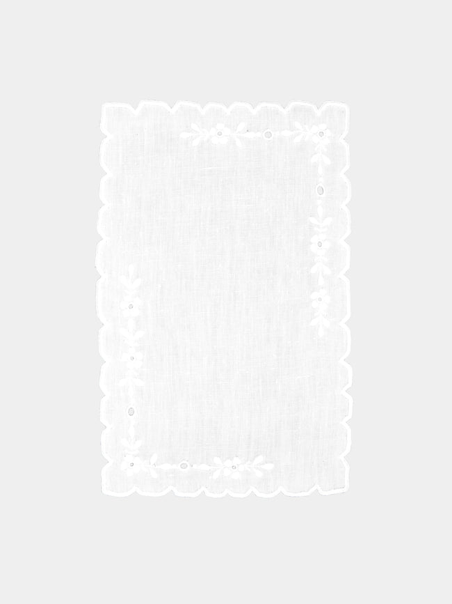 Taf Firenze - Fiorellini Hand-Embroidered Linen Cocktail Napkins (Set of 6) - White - ABASK - 