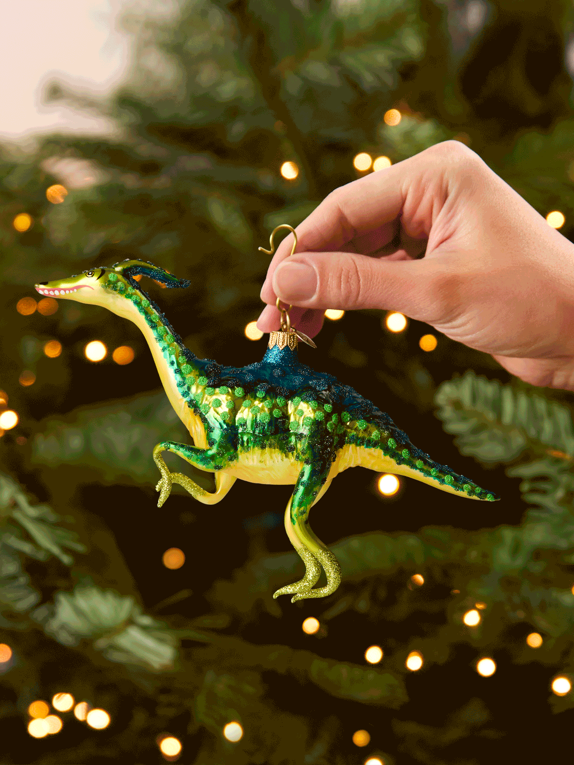 Dinosaur Hand-Blown Glass Baubles (Set of 4)