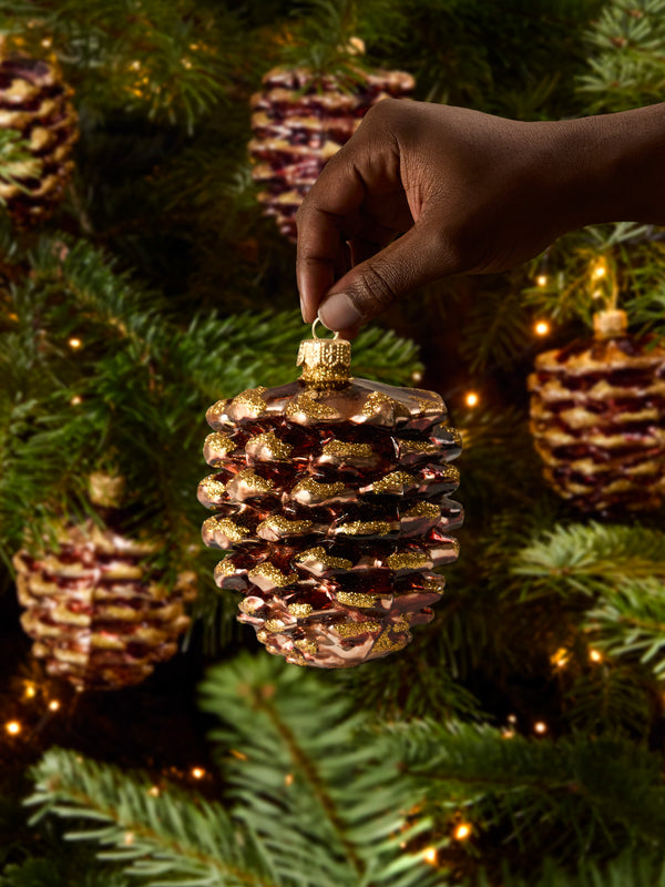 Pinecone Hand-Blown Glass Tree Decorations (Set of 6)