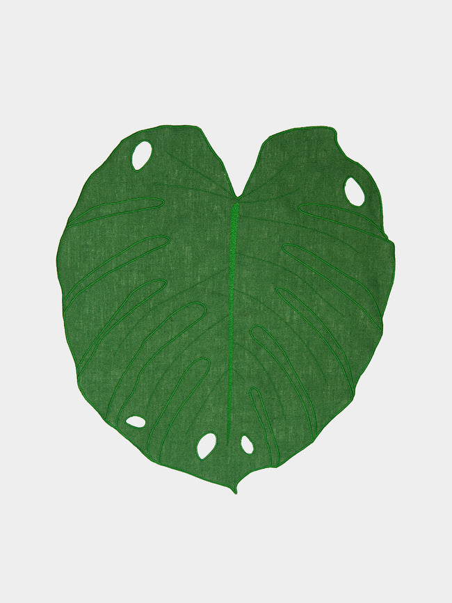 | Set of 4 | Monstera Embroidered Linen Placemats