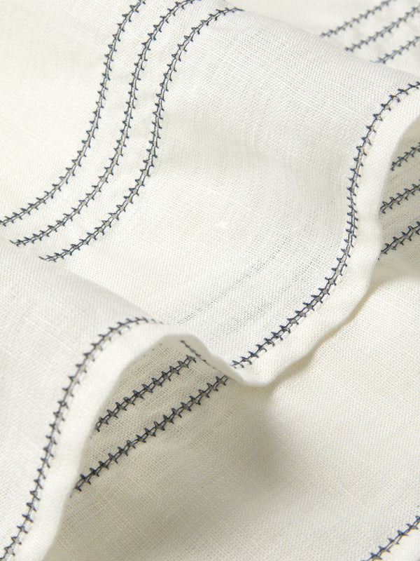 Volga Linen - Hem-Stitch Linen Square Tablecloth - White - ABASK - 