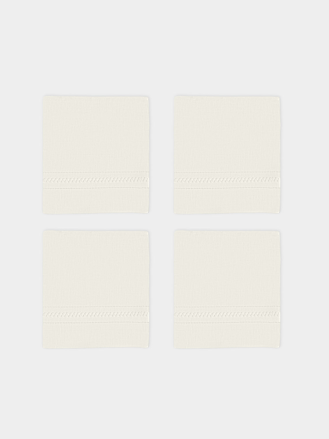 Volga Linen - Diamond-Stitch Linen Hand Towels (Set of 4) - Ivory - ABASK - 