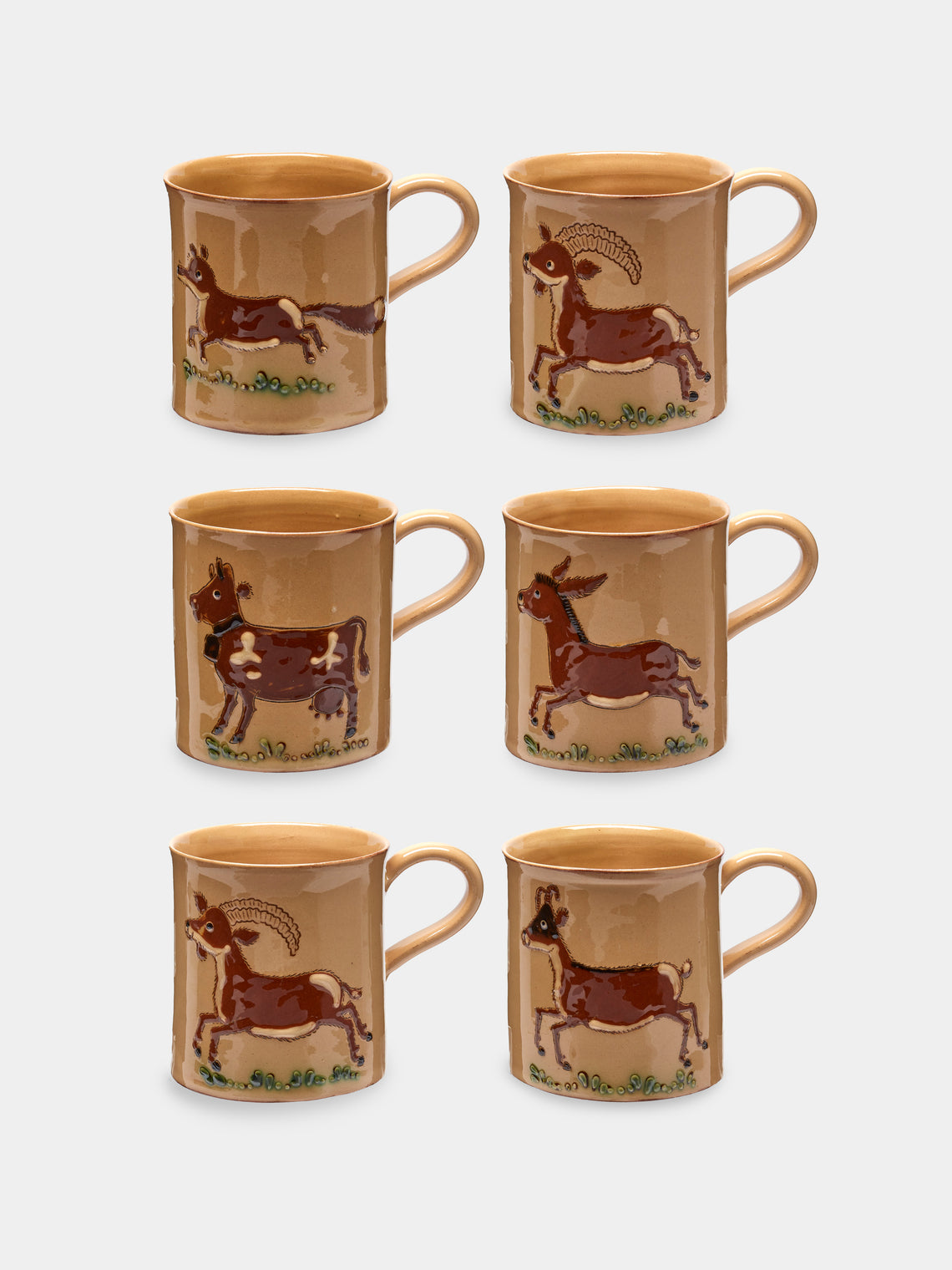 Poterie d’Évires - Animals Hand-Painted Ceramic Mugs (Set of 6) - Cream - ABASK - 