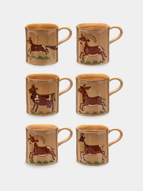 Poterie d’Évires - Animals Hand-Painted Ceramic Mugs (Set of 6) - Cream - ABASK - 