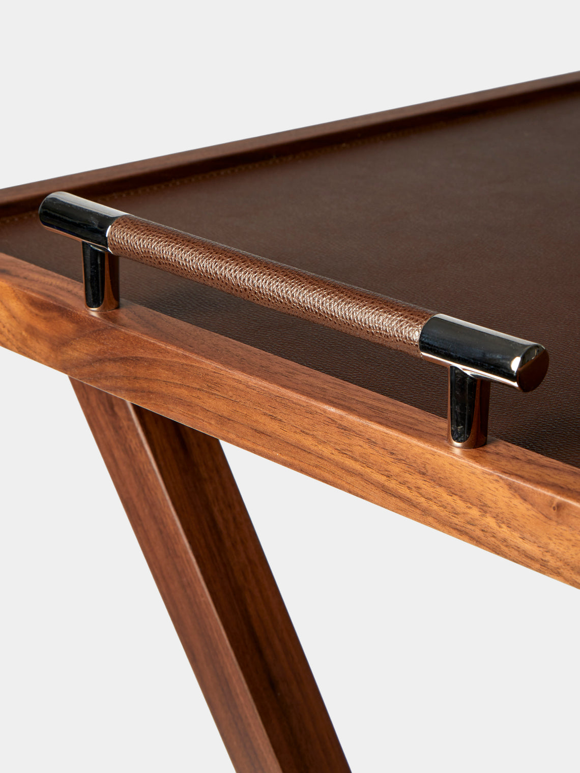 Pinetti - Dedalo Leather and Walnut Tray Table - Dark Brown - ABASK