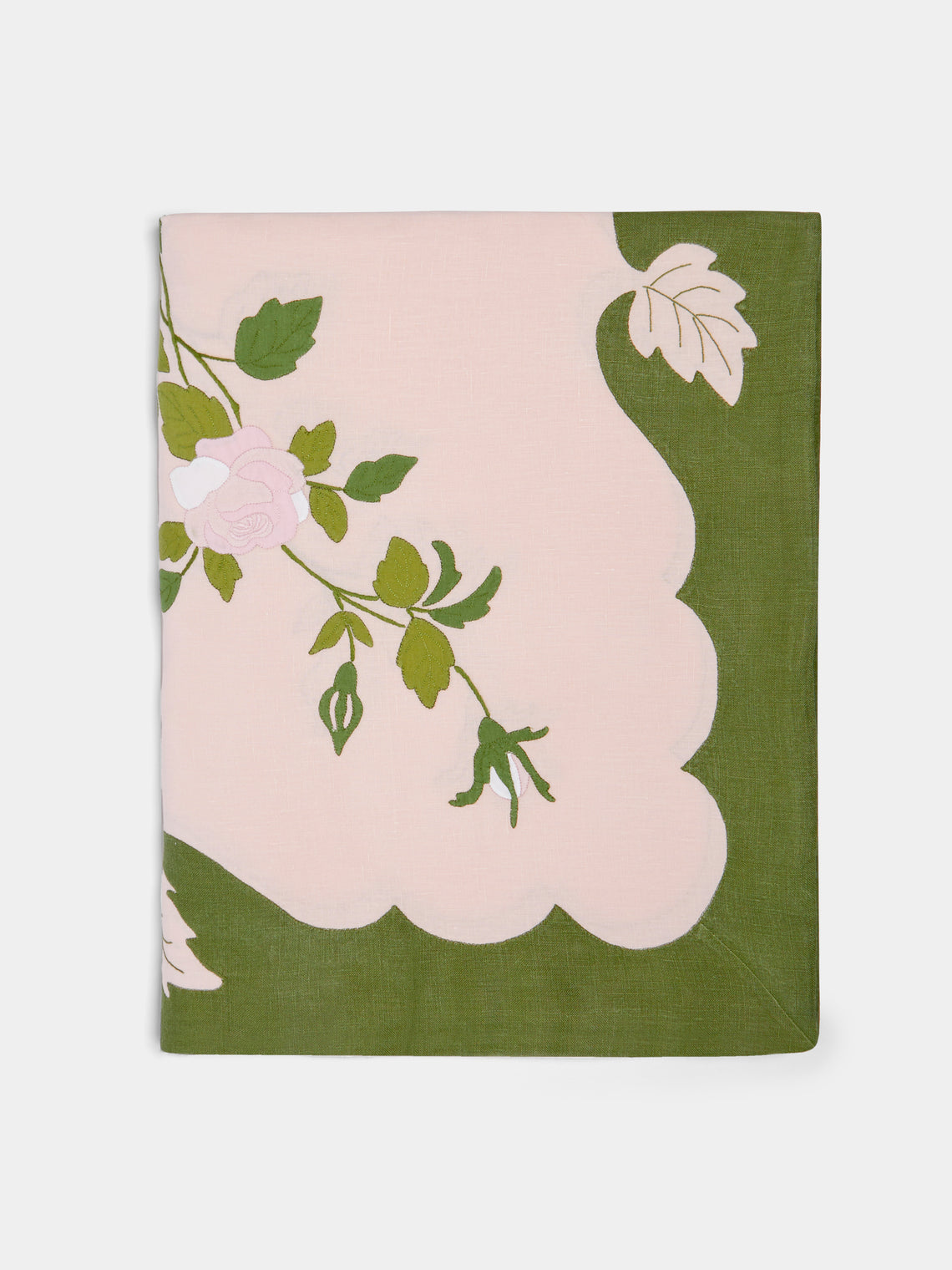 Taf Firenze - Rose Hand-Embroidered Linen Tablecloth and Napkins (Set of 6) -  - ABASK