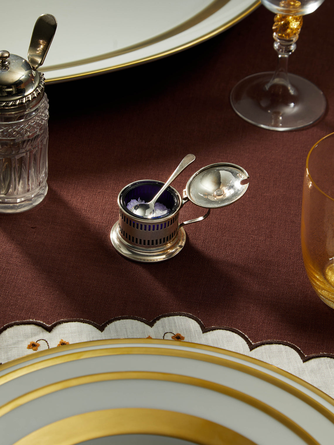 Antique and Vintage - Sterling Silver and Glass Mustard Pot -  - ABASK