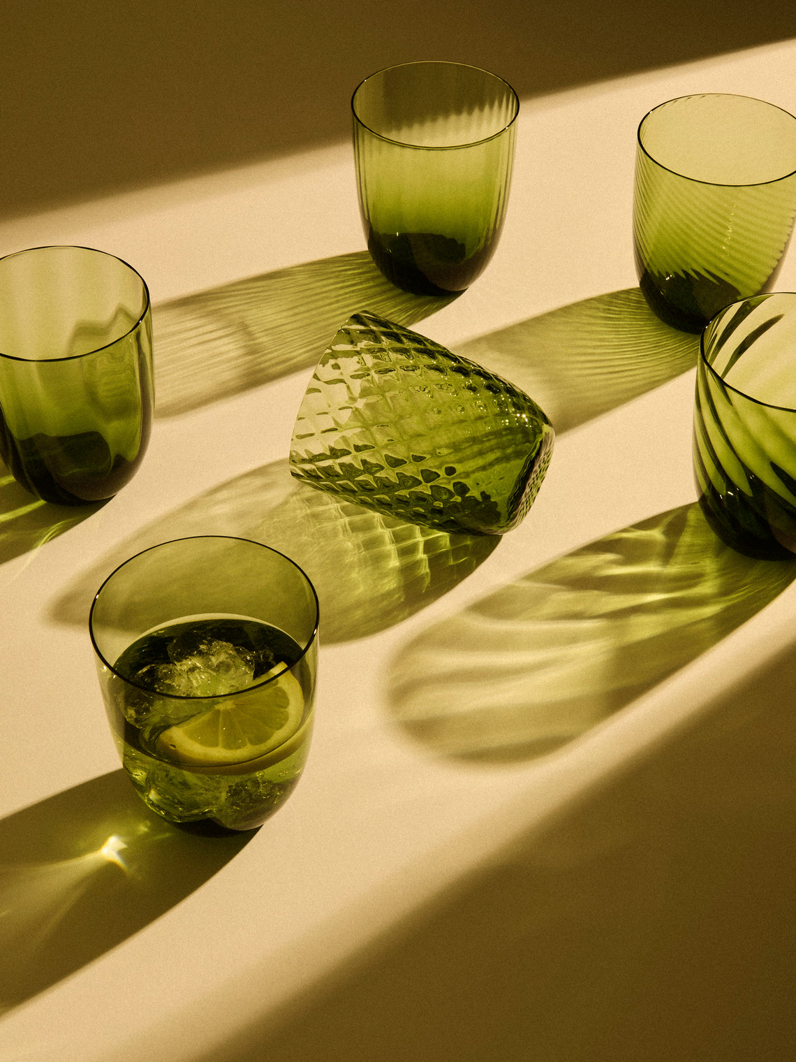 NasonMoretti - | Set of 6 | Idra Hand-Blown Murano Glass Water Tumblers - Green - ABASK