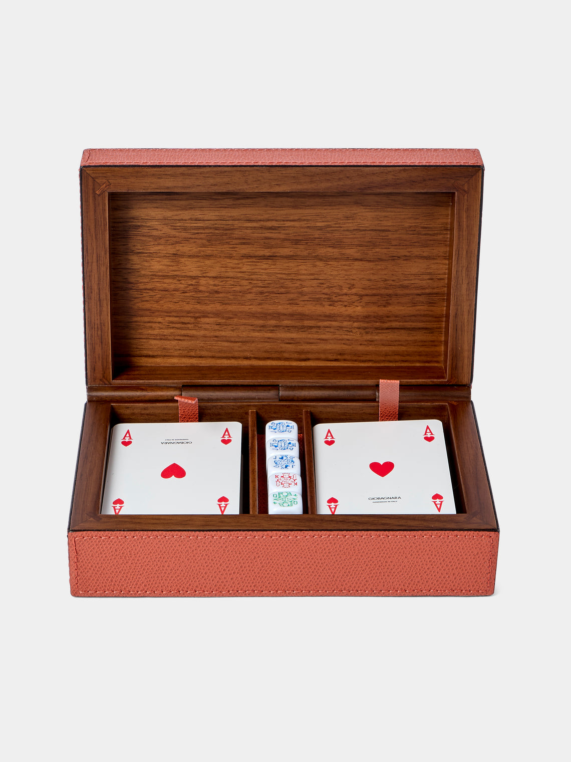 Giobagnara - Leather Royal Dice and Playing Cards Set - Red - ABASK