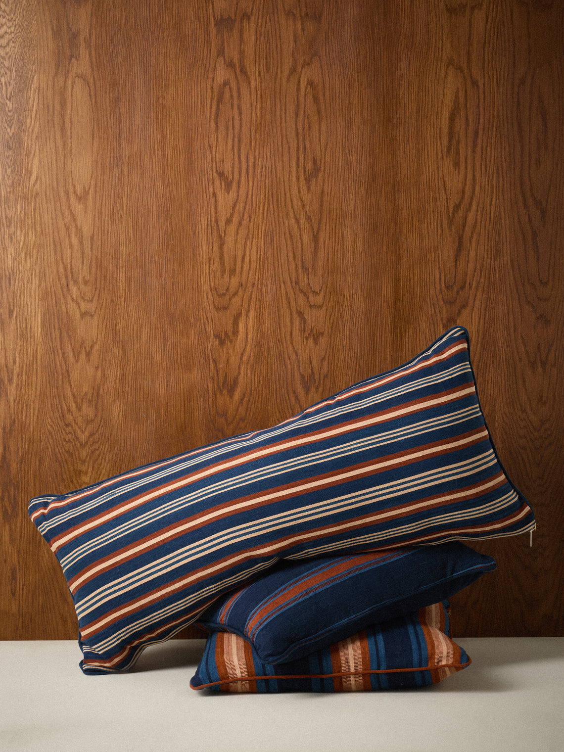 R Collective - Handwoven Indigo Striped Cotton Cushion (35.5in/90cm) - Blue - ABASK