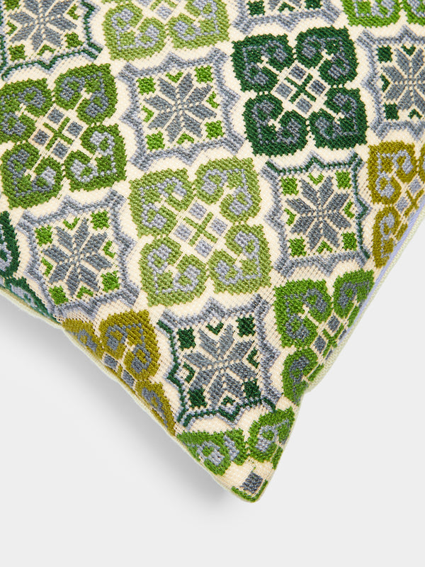 Kissweh - Moon of Ramallah Hand-Embroidered Cotton Cushion -  - ABASK
