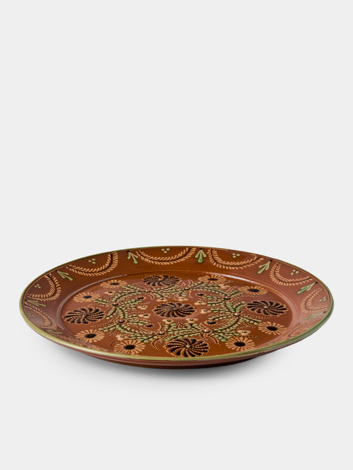 Poterie d’Évires - Flowers Hand-Painted Ceramic Round Platter - Light Brown - ABASK