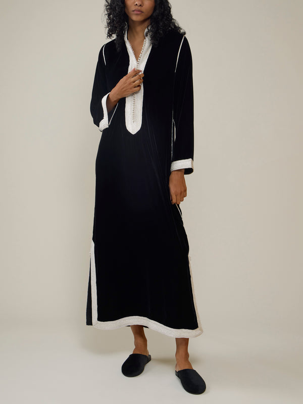 Muzungu Sisters - Alia Hand-Embroidered Velvet Dress | Size: S - Black - ABASK