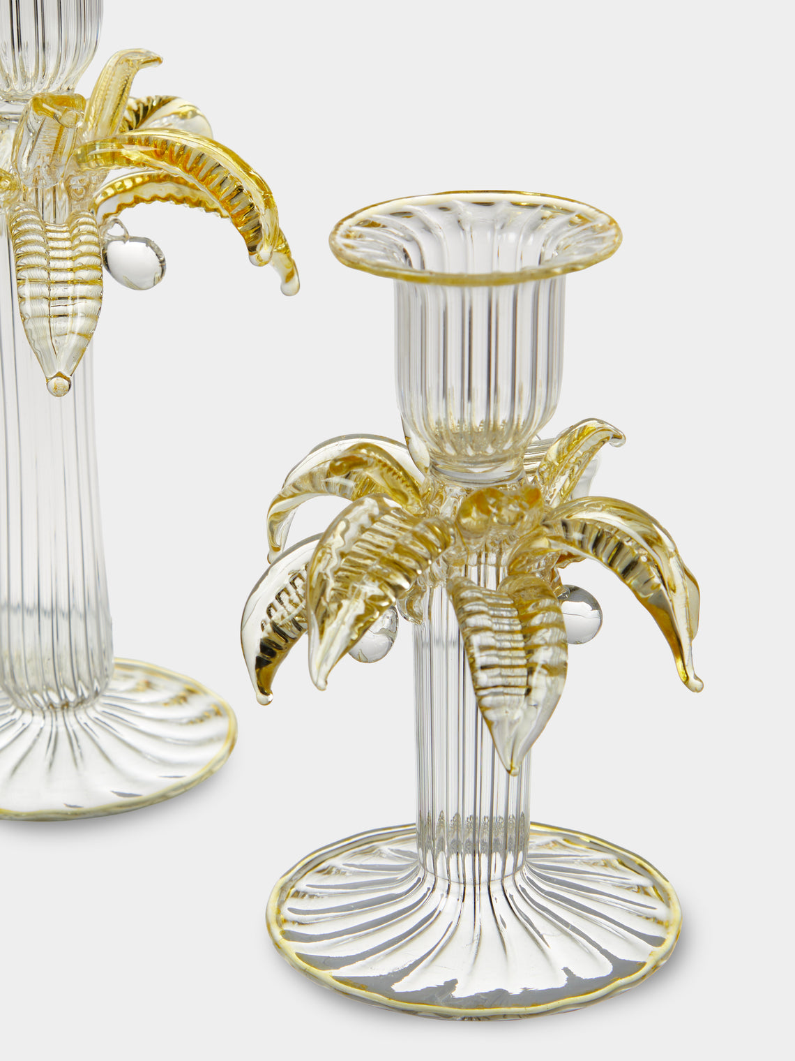Alya Tannous - | Set of 2 | Palm Tree Hand-Blown Glass Candlesticks - Yellow - ABASK