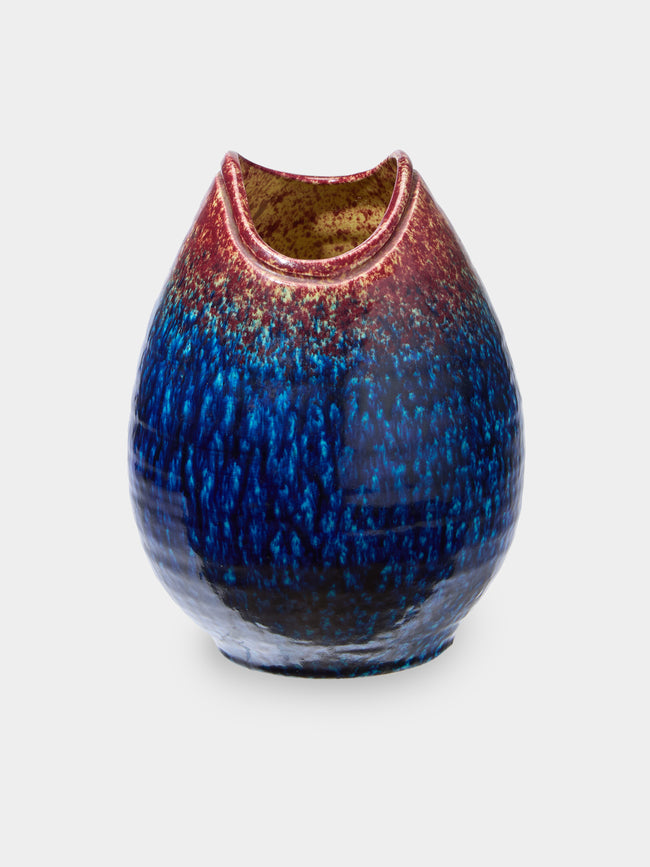 Antique and Vintage - Mid-Century Glass Vase (10in/25cm) - Blue - ABASK - 