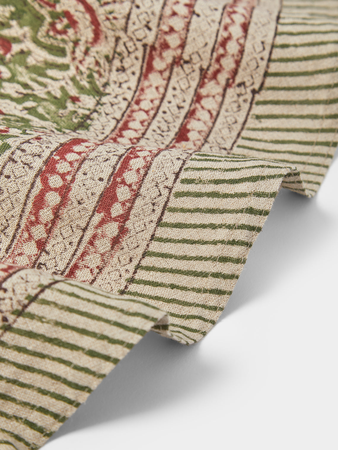 Chamois - Oriental Block-Printed Linen Round Tablecloth (86.5in/2.2m) - Multiple - ABASK
