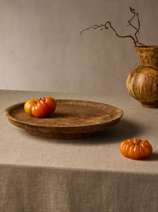 Iida Woodturning - Hand-Turned Earth-Finish Zelkova Wood Tray (15in/38.5cm) - Brown - ABASK
