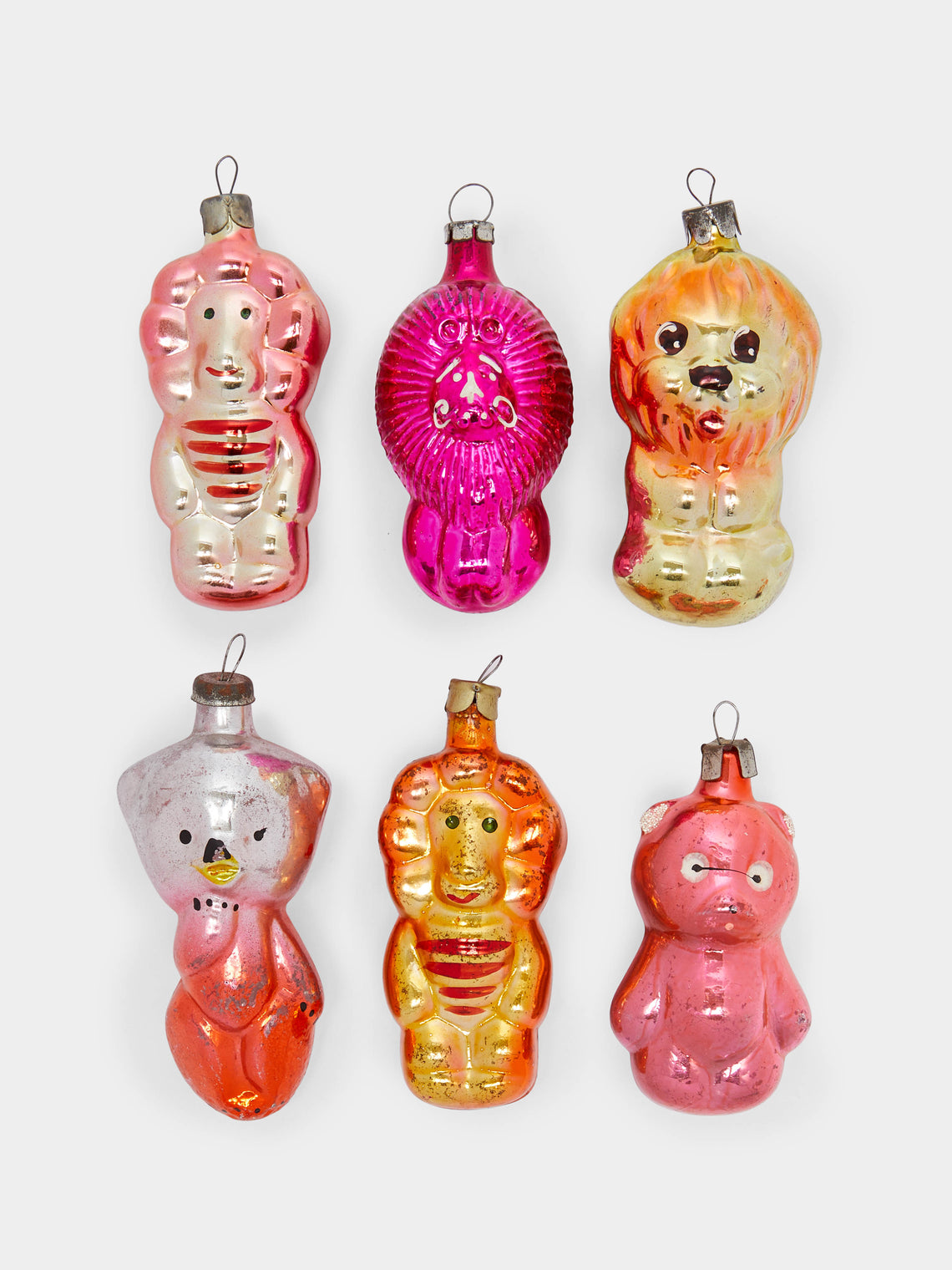 Antique and Vintage - 1950s-1960s Lions, Tigers and Bears Glass Tree Decorations (Set of 6) -  - ABASK - 