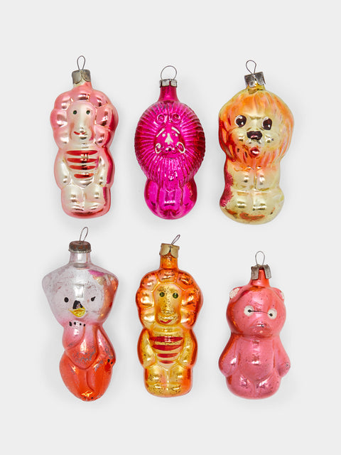 Antique and Vintage - 1950s-1960s Lions, Tigers and Bears Glass Tree Decorations (Set of 6) -  - ABASK - 
