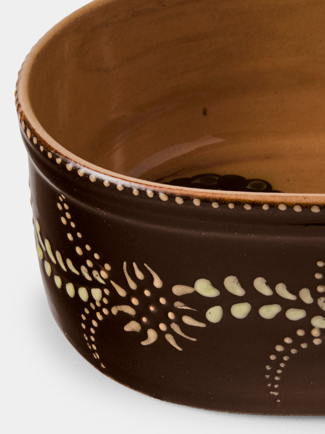 Poterie d’Évires - Flowers Hand-Painted Ceramic Mini Oval Dish - Dark Brown - ABASK
