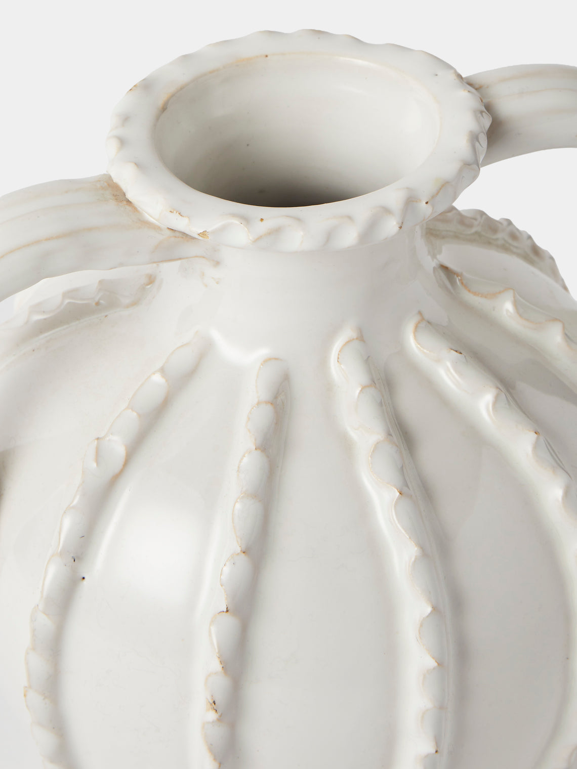 Antique and Vintage - 1920s Émile Tessier Ceramic Swirl Vase (9.5in/24cm) - White - ABASK