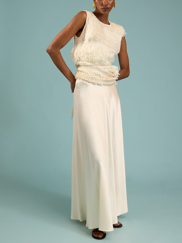 Heirlome - Antonia Silk Long Skirt | Size: S - Ivory - ABASK