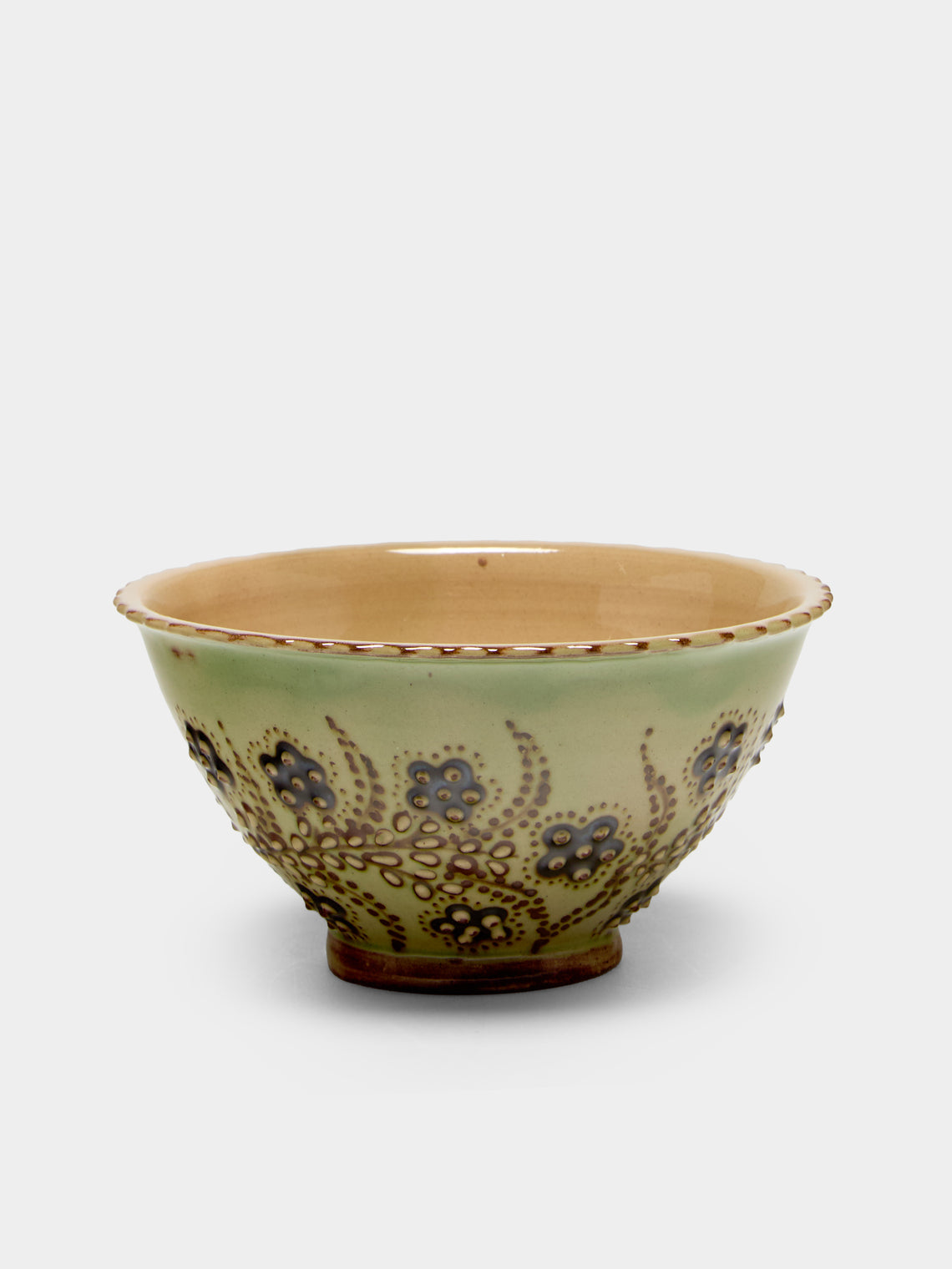 Poterie d’Évires - Flowers Hand-Painted Ceramic Petite Fluted Bowls (Set of 6) - Green - ABASK