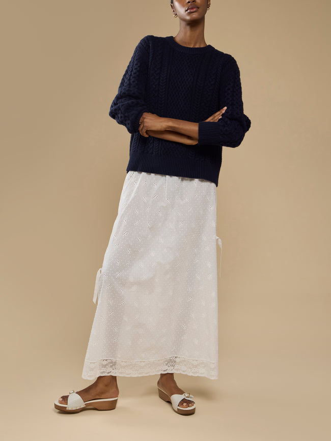 Ryan Roche - Cashmere Cable-Knit Crew-Neck Sweater - Navy - ABASK