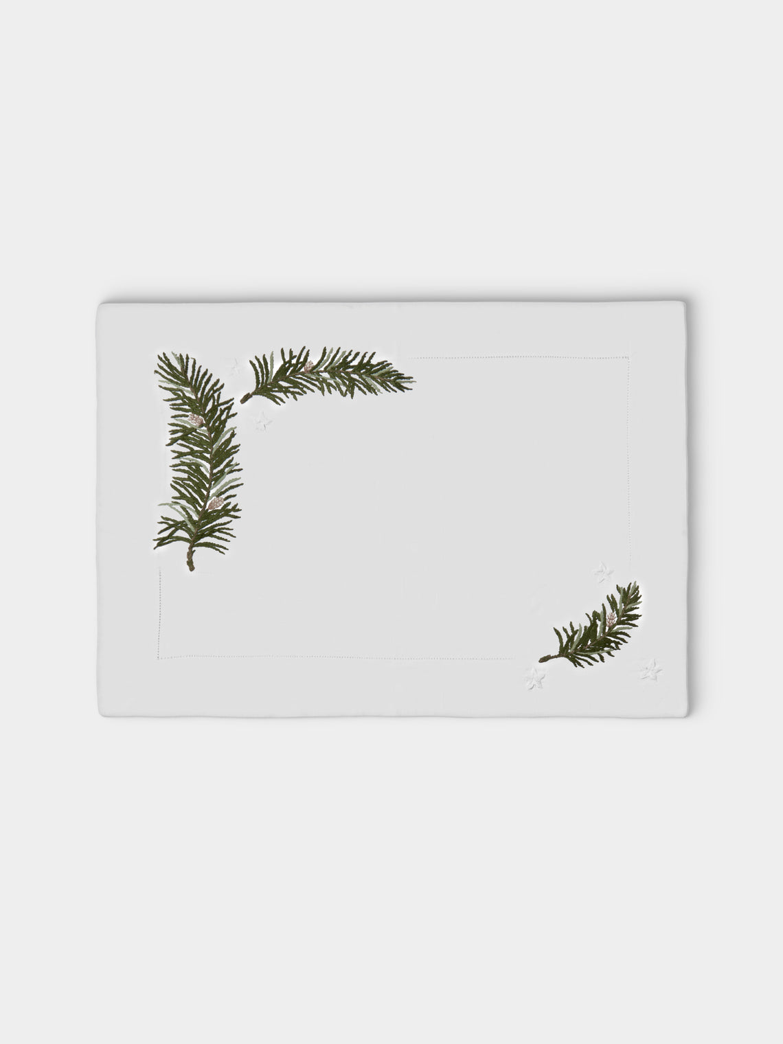ERI Textiles - | Set of 4 | Christmas Branch Hand-Embroidered Linen Placemats - Multiple - ABASK - 