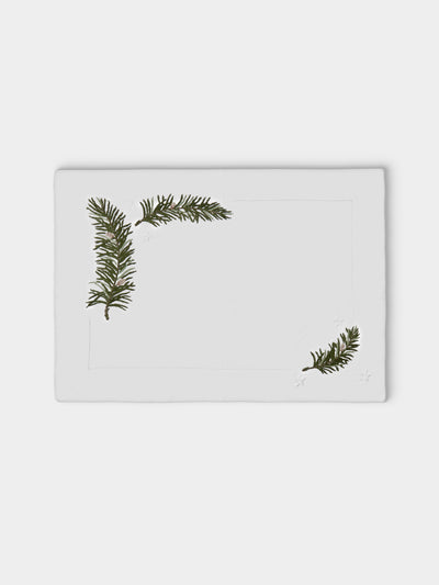 ERI Textiles - | Set of 4 | Christmas Branch Hand-Embroidered Linen Placemats - Multiple - ABASK - 