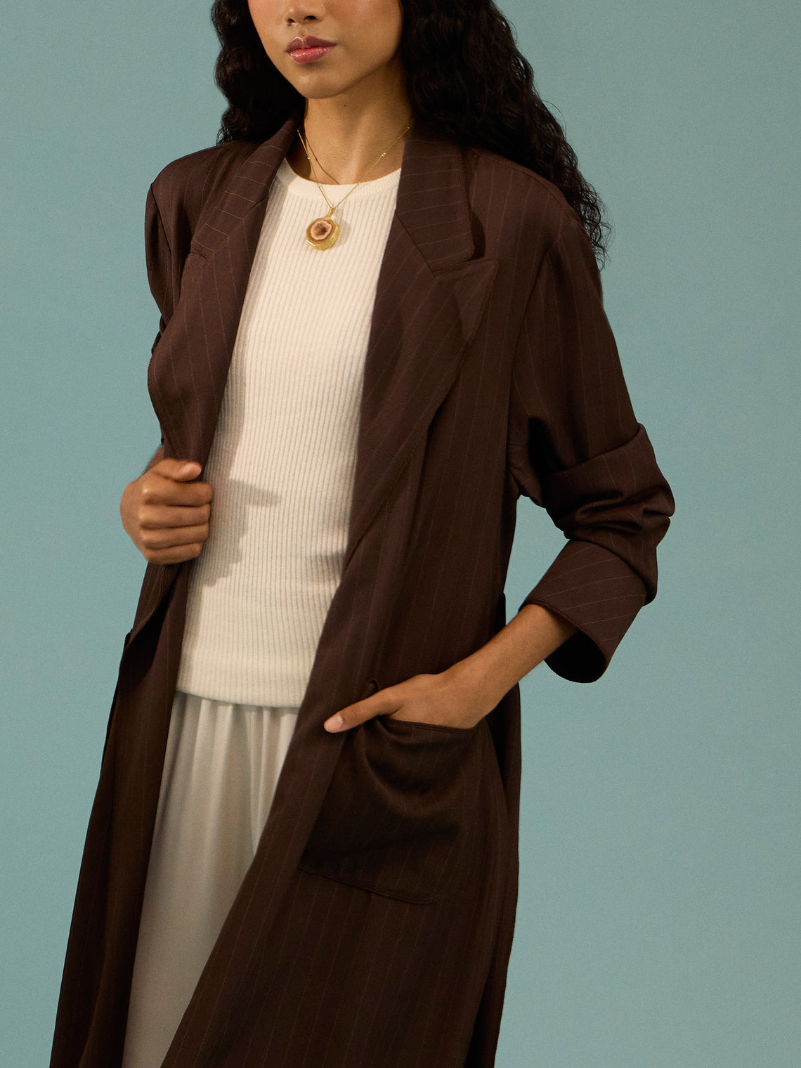 Dorso - The Gessato Wool Robe | Size: S - Brown - ABASK