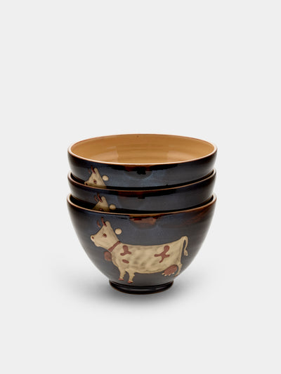 Poterie d’Évires - Cows Hand-Painted Ceramic Bowls (Set of 3) - Dark brown - ABASK - 