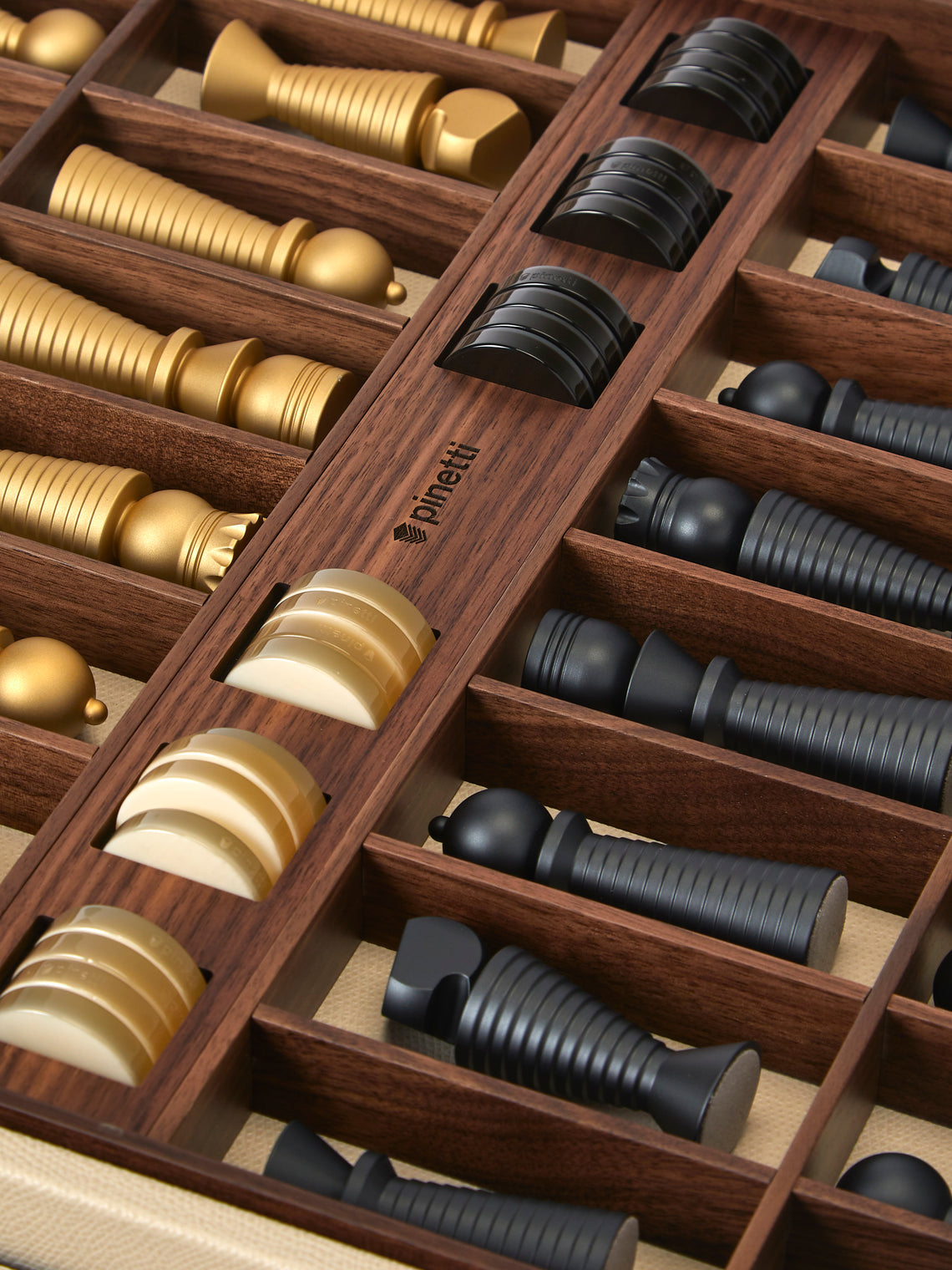 Pinetti - Leather Chess and Checkers Set - Cream - ABASK